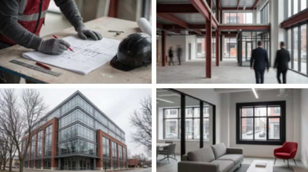 Construction, planning, modern office spaces